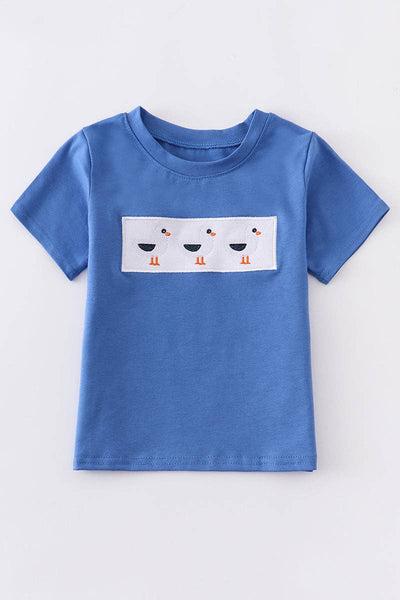 Blue seagulls embroidery boy top
