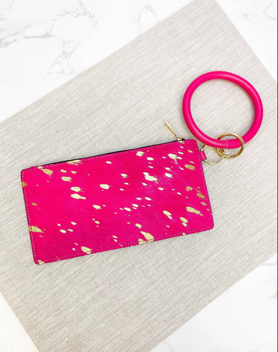 Metallic Cowhide Keyring Wristlet