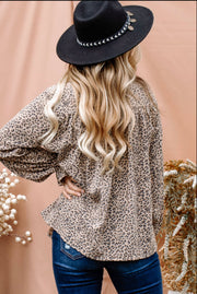 Leopard Print Ruffle Detailed Casual Blouse Top